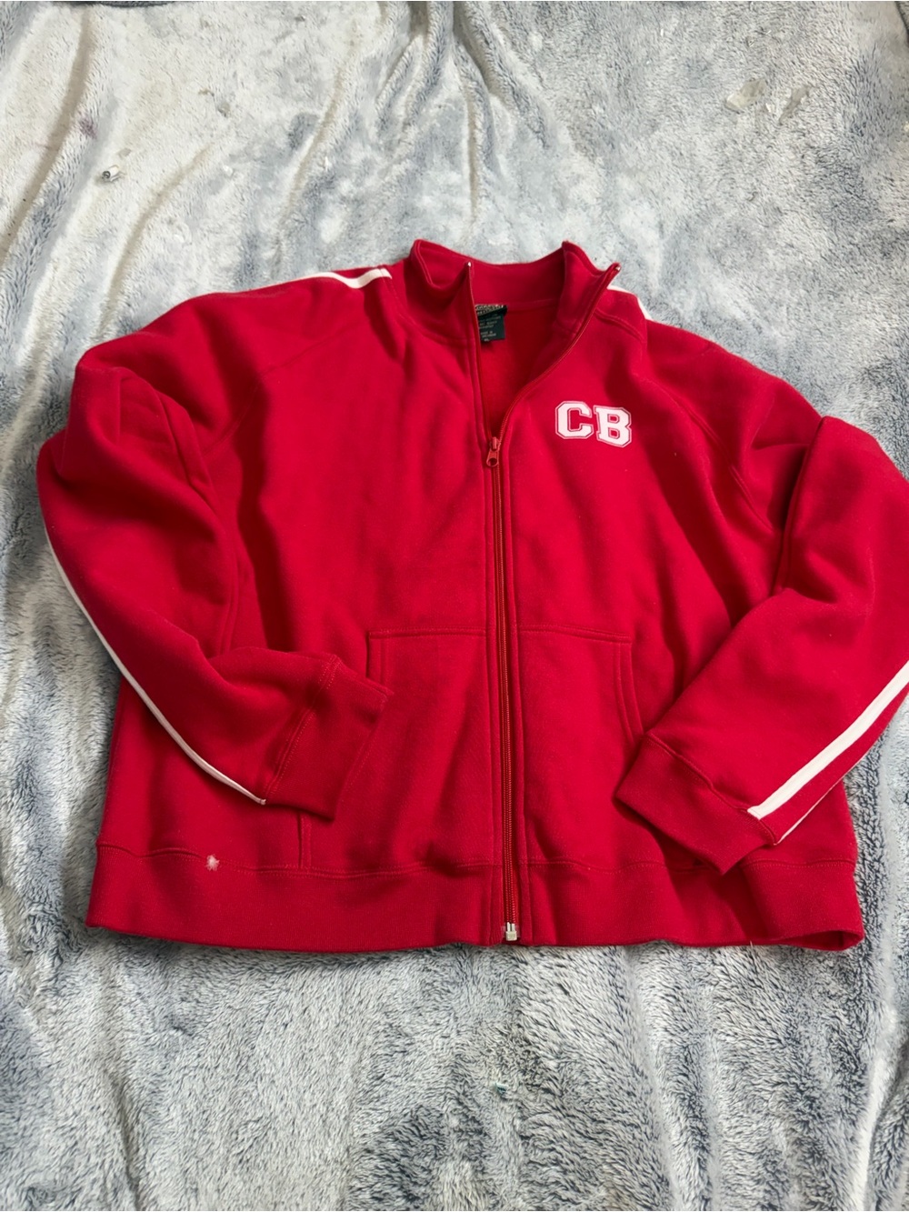 Red men Zip-Up Fleece Jacket with White Trim